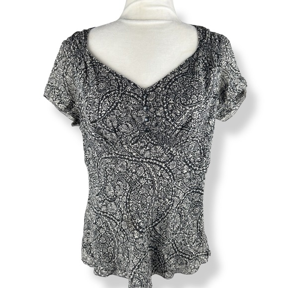 Ann Taylor Tops - Womens 100% Silk Babydoll Top Size 10 Romantic Peasant Paisley Feminine Blouse